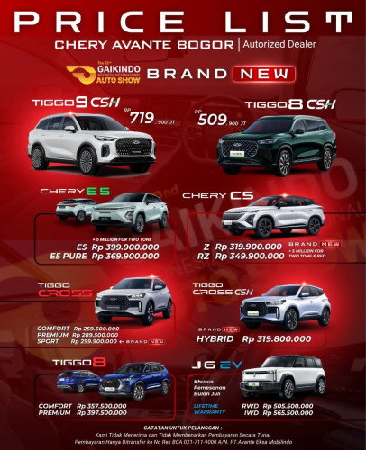 Pricelist Harga Chery cibitung 2025